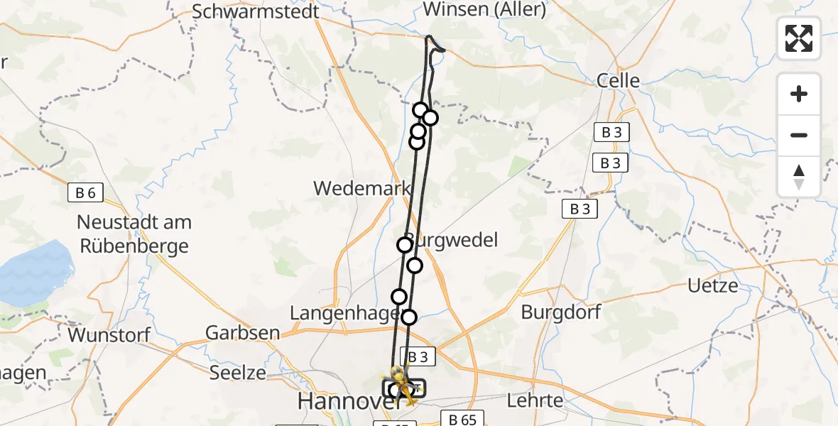 Flugroute Rettungshubschrauber Hannover Luftrettung Hubschrauberlandeplatz (Christoph 4) - Hannover Luftrettung Hubschrauberlandeplatz (Christoph 4), 18 Mai 2026, 12:58