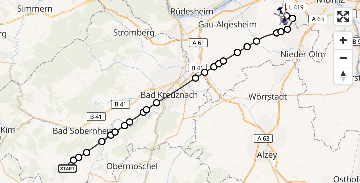 Flugroute Polizeihubschrauber Desloch - Mainz-Finthen Flugplatz, 18 Mai 2026, 12:58