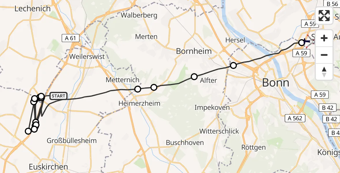 Flugroute Polizeihubschrauber Weilerswist - Sankt Augustin, 18 Mai 2026, 12:59