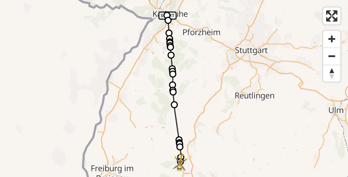 Flugroute Rettungshubschrauber Sankt Vincentius Hospital - DRF Air Rescue Station Villingen-Schwenningen Hubschrauberlandeplatz (Christoph 11), 18 Mai 2026, 13:04