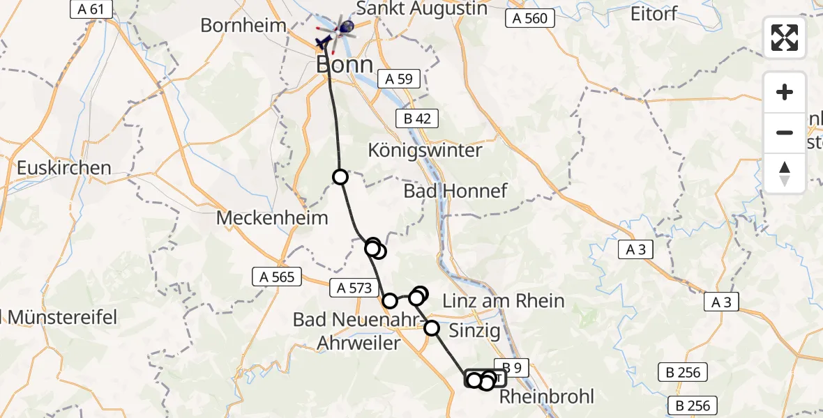 Flugroute Polizeihubschrauber Bad Breisig - Bonn, 18 Mai 2026, 13:07