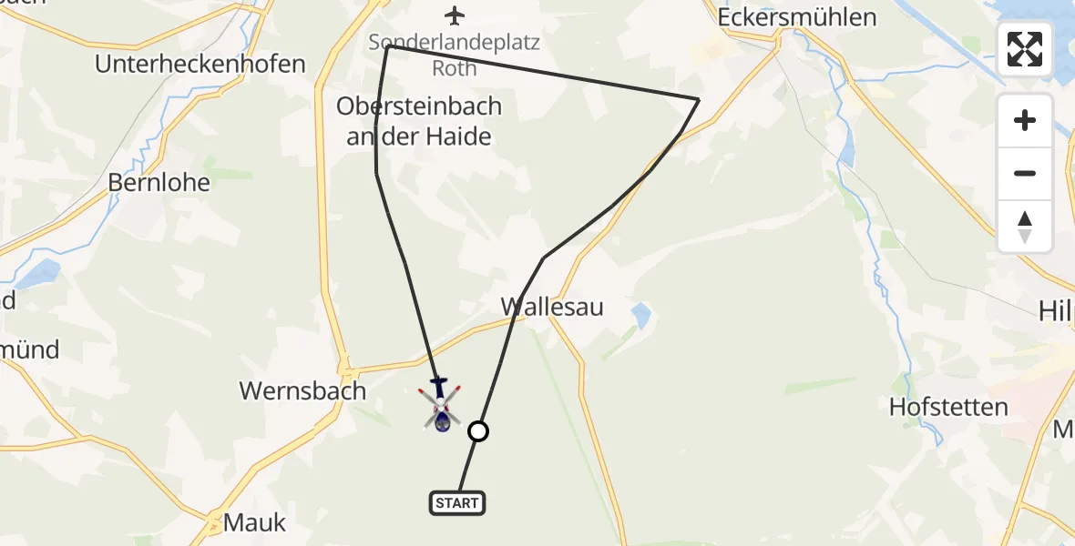 Flugroute Polizeihubschrauber Georgensgmünd - Roth, 18 Mai 2026, 13:10