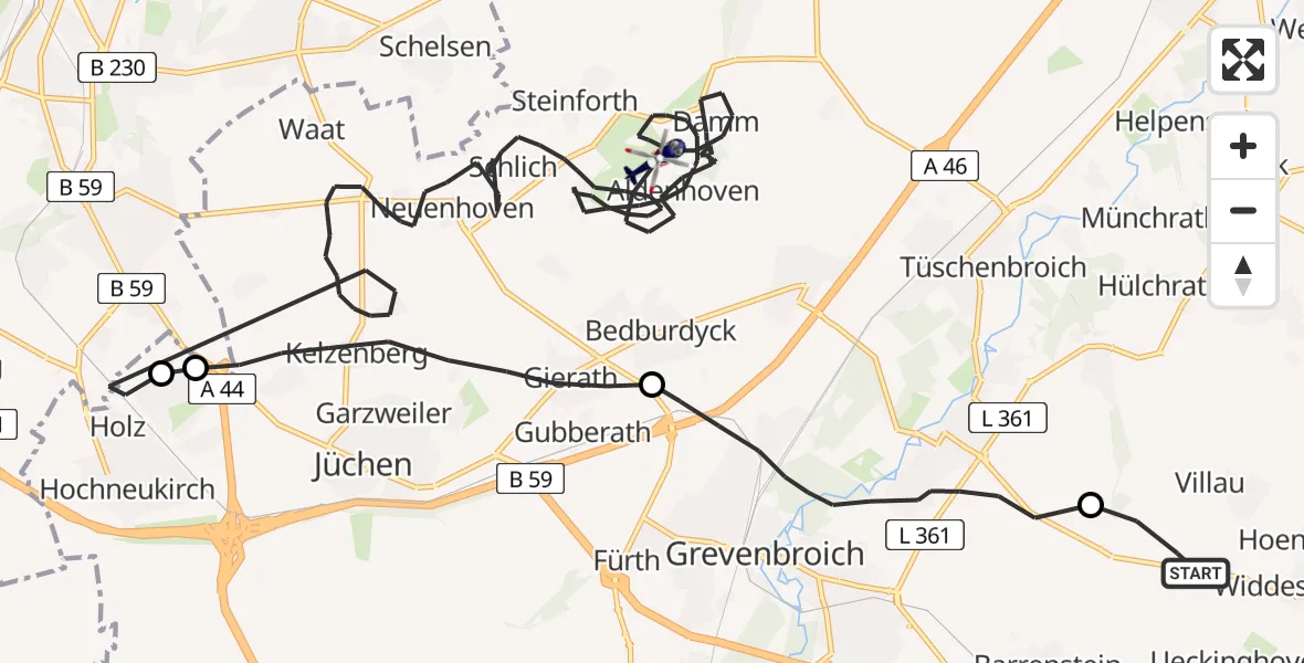Flugroute Polizeihubschrauber Rommerskirchen - Jüchen, 18 Mai 2026, 13:18