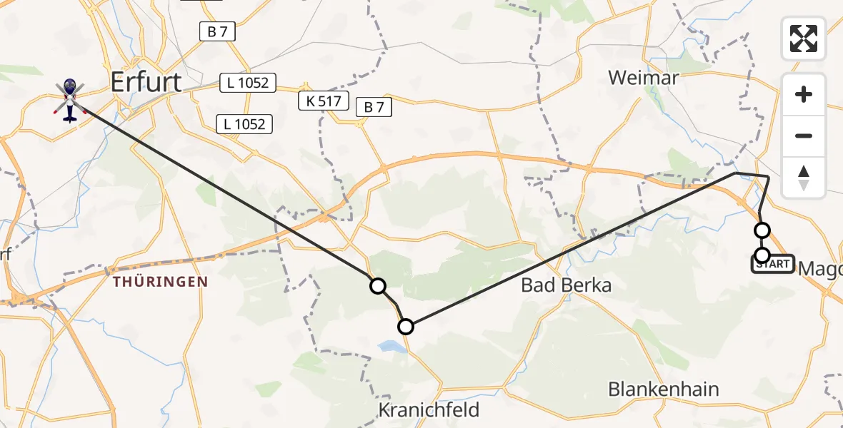 Flugroute Polizeihubschrauber Magdala - Erfurt, 18 Mai 2026, 13:20