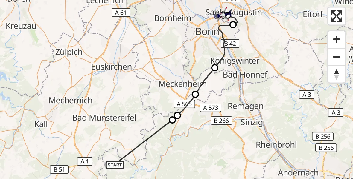 Flugroute Polizeihubschrauber Wershofen - Sankt Augustin, 18 Mai 2026, 13:25