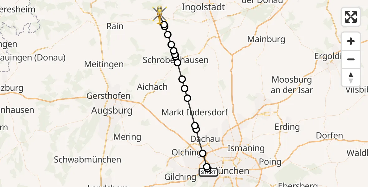Flugroute Rettungshubschrauber München - Neuburg a.d.Donau, 18 Mai 2026, 13:30