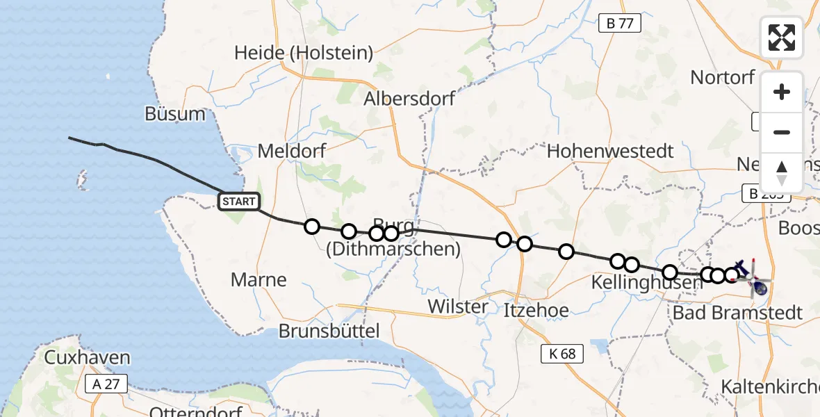 Flugroute Polizeihubschrauber Barlt - Wiemersdorf, 18 Mai 2026, 13:39