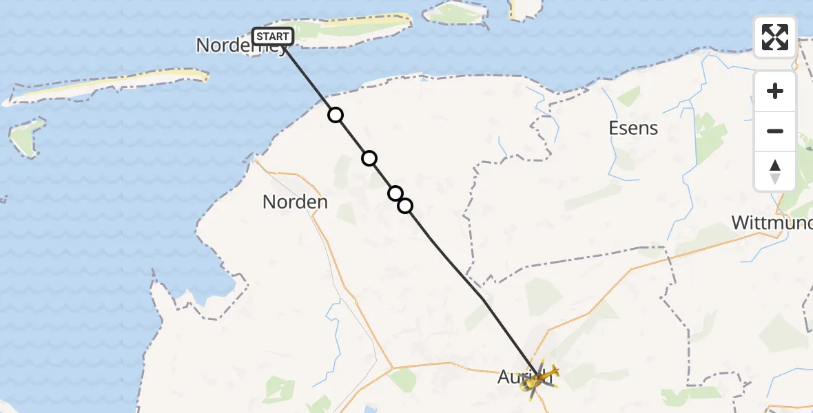 Flugroute Rettungshubschrauber Noordzee - Aurich, 18 Mai 2026, 13:42