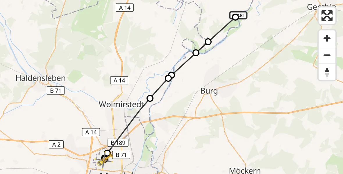 Flugroute Rettungshubschrauber Elbe-Parey - Magdeburg Hospital, 18 Mai 2026, 13:43