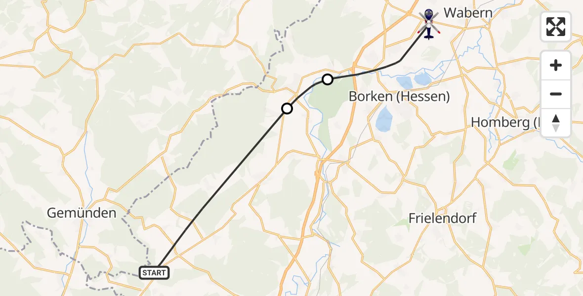 Flugroute Polizeihubschrauber Gilserberg - Wabern, 18 Mai 2026, 13:47