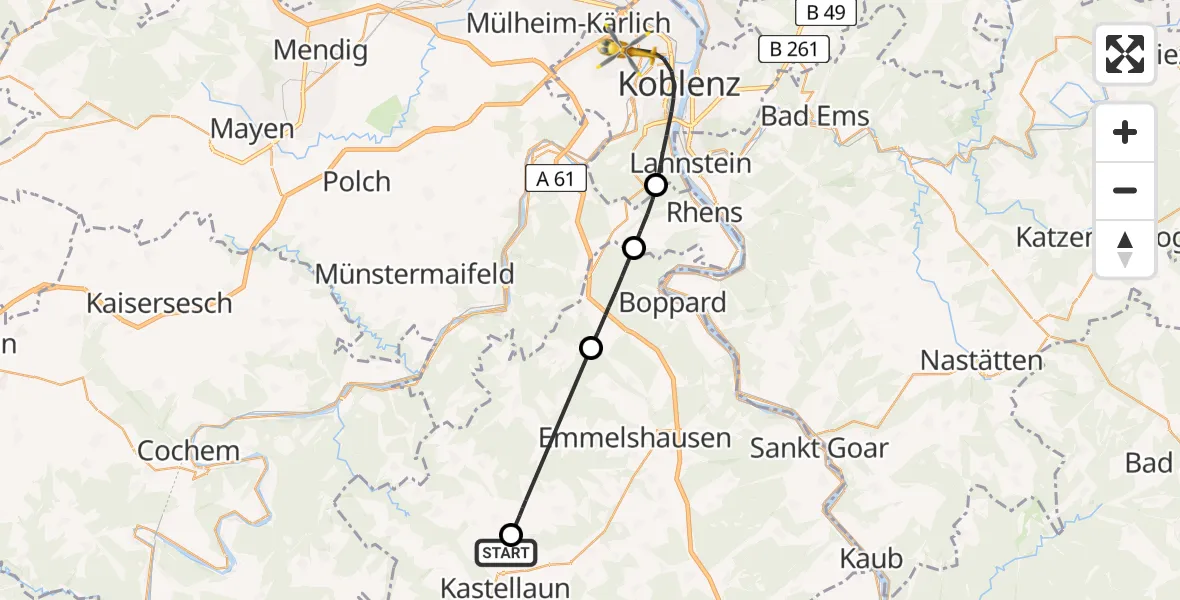 Flugroute Rettungshubschrauber Uhler - Koblenz, 18 Mai 2026, 13:48