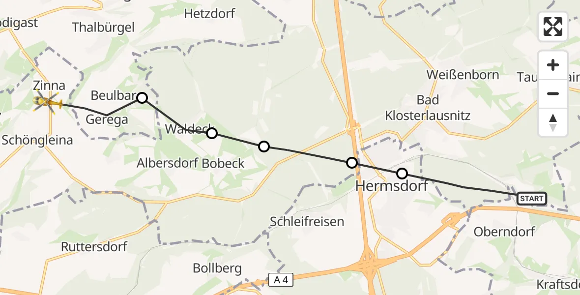 Flugroute Rettungshubschrauber Bad Klosterlausnitz - Schöngleina, 18 Mai 2026, 13:59
