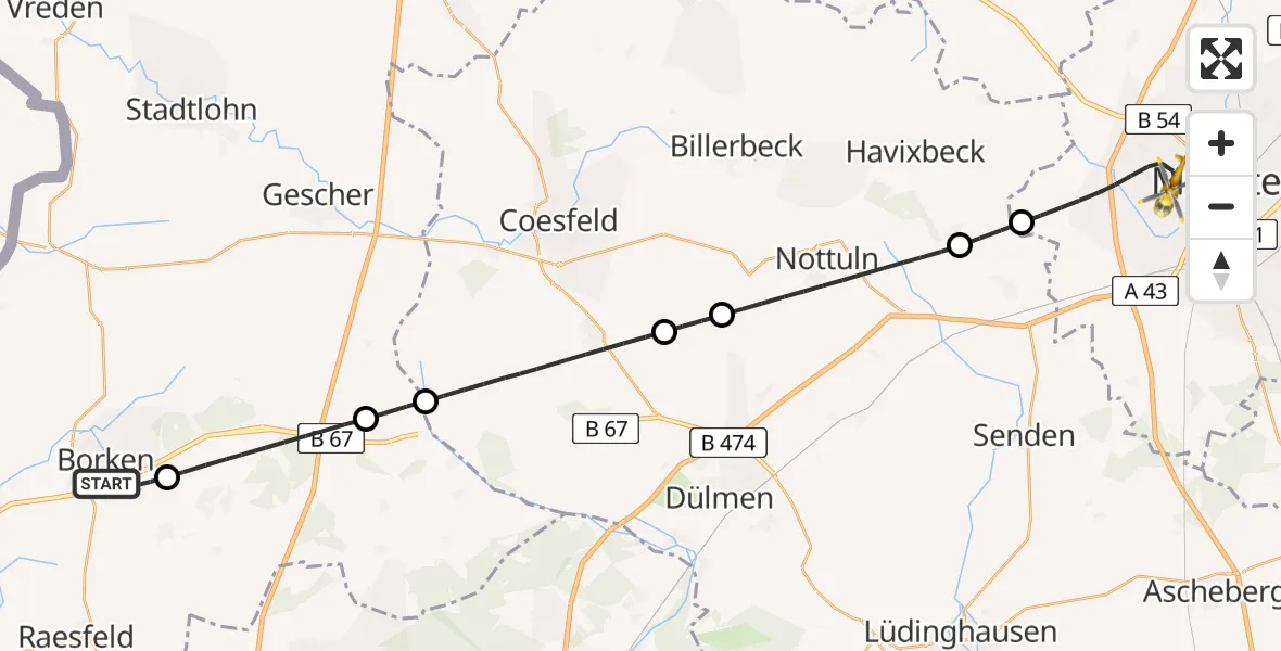 Flugroute Ambulanzhubschrauber Borken - Münster, 18 Mai 2026, 14:14