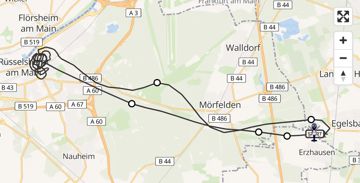 Flugroute Polizeihubschrauber Flughafen Frankfurt-Egelsbach - Flughafen Frankfurt-Egelsbach, 18 Mai 2026, 14:19