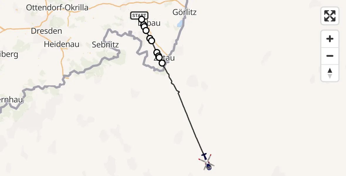 Flugroute Polizeihubschrauber Hochkirch - Zittau, 18 Mai 2026, 14:20