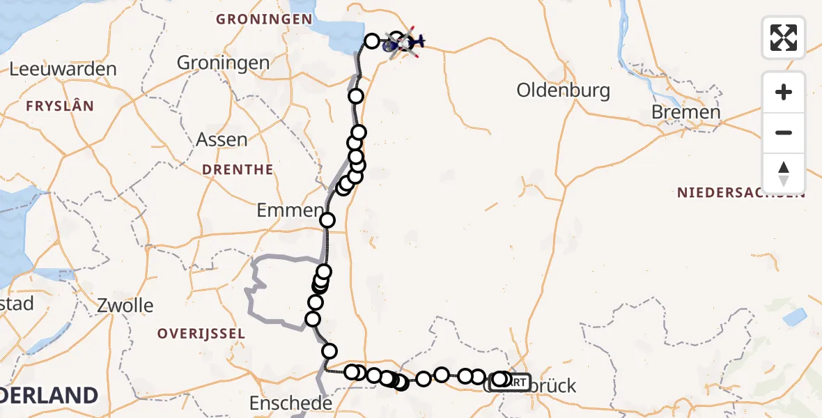 Flugroute Polizeihubschrauber Osnabrück - Flugplatz Leer-Papenburg, 18 Mai 2026, 14:29