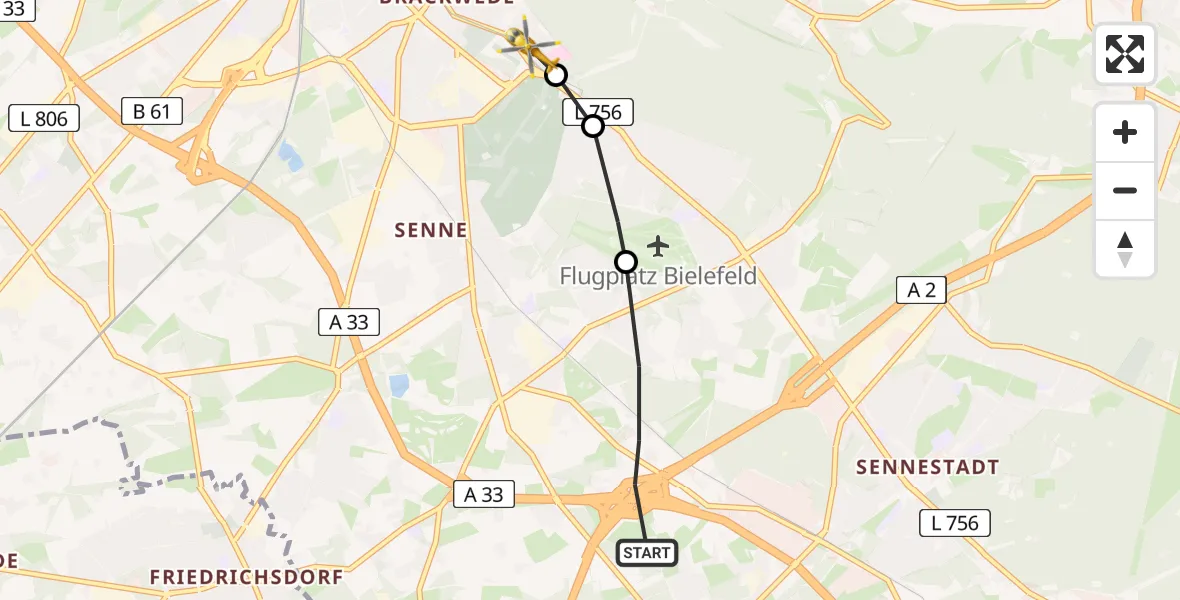 Flugroute Rettungshubschrauber Bielefeld - Luftrettungszentrum Bielefeld, 18 Mai 2026, 14:30