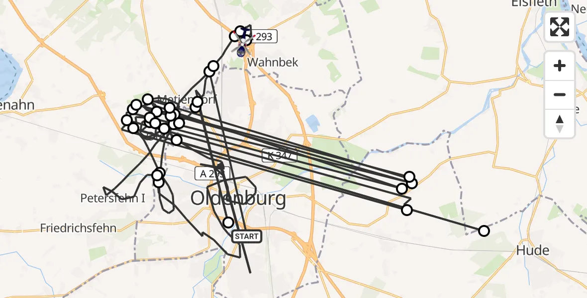 Flugroute Polizeihubschrauber Oldenburg (Oldb) - Oldenburg Police Hubschrauberlandeplatz, 18 Mai 2026, 14:31