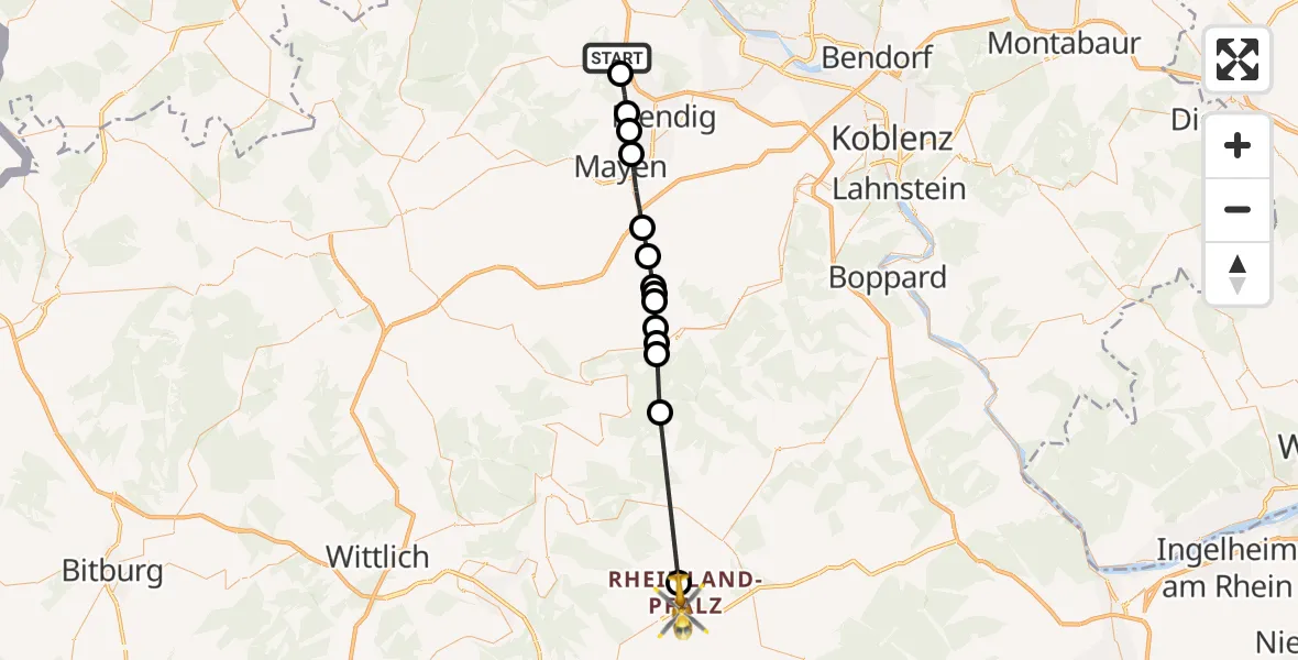 Flugroute Ambulanzhubschrauber Wehr - Sohren, 18 Mai 2026, 14:37