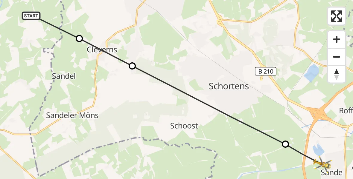 Flugroute Rettungshubschrauber Wittmund - Sande, 18 Mai 2026, 14:43