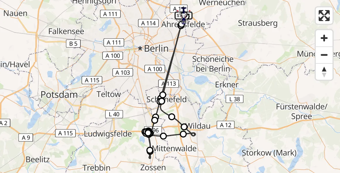 Flugroute Polizeihubschrauber Ahrensfelde Hubschrauberlandeplatz - Ahrensfelde Hubschrauberlandeplatz, 18 Mai 2026, 15:00