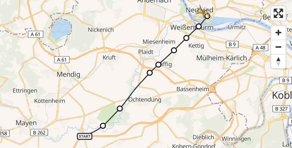 Flugroute Rettungshubschrauber Polch - Neuwied, 18 Mai 2026, 15:00