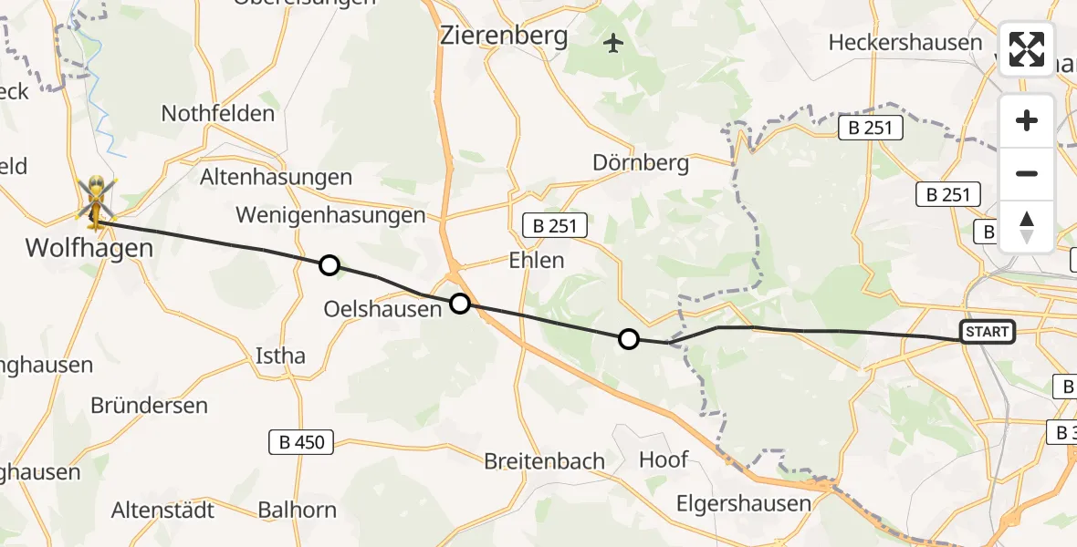 Flugroute Rettungshubschrauber Kassel - Wolfhagen, 18 Mai 2026, 15:00