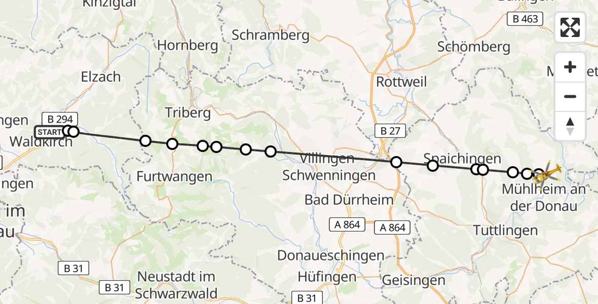 Flugroute Rettungshubschrauber Waldkirch - Kolbingen, 18 Mai 2026, 15:01