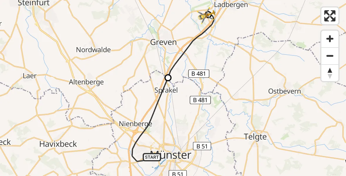 Flugroute Ambulanzhubschrauber Münster - Christoph  Westfalen-ADAC, 18 Mai 2026, 15:14