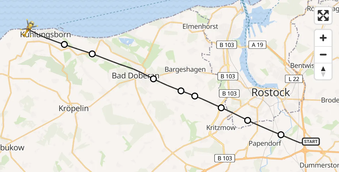 Flugroute Ambulanzhubschrauber Dummerstorf - Kühlungsborn, 18 Mai 2026, 15:18
