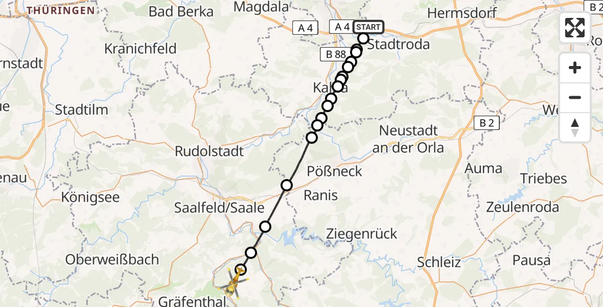 Flugroute Rettungshubschrauber Laasdorf - Leutenberg, 18 Mai 2026, 15:20