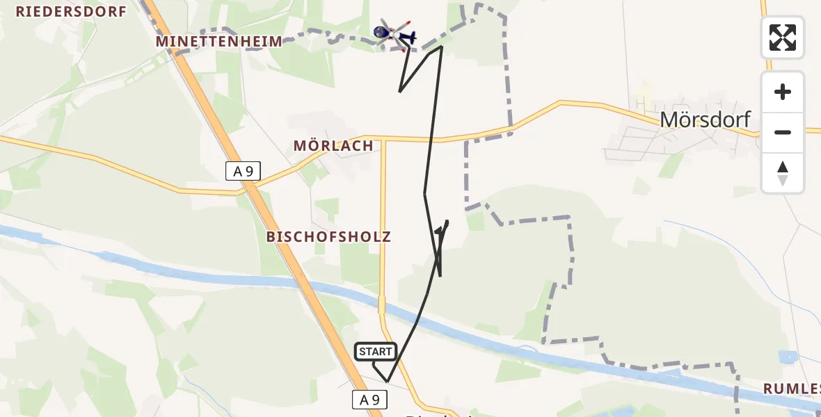 Flugroute Polizeihubschrauber Hilpoltstein - Hilpoltstein, 18 Mai 2026, 15:36