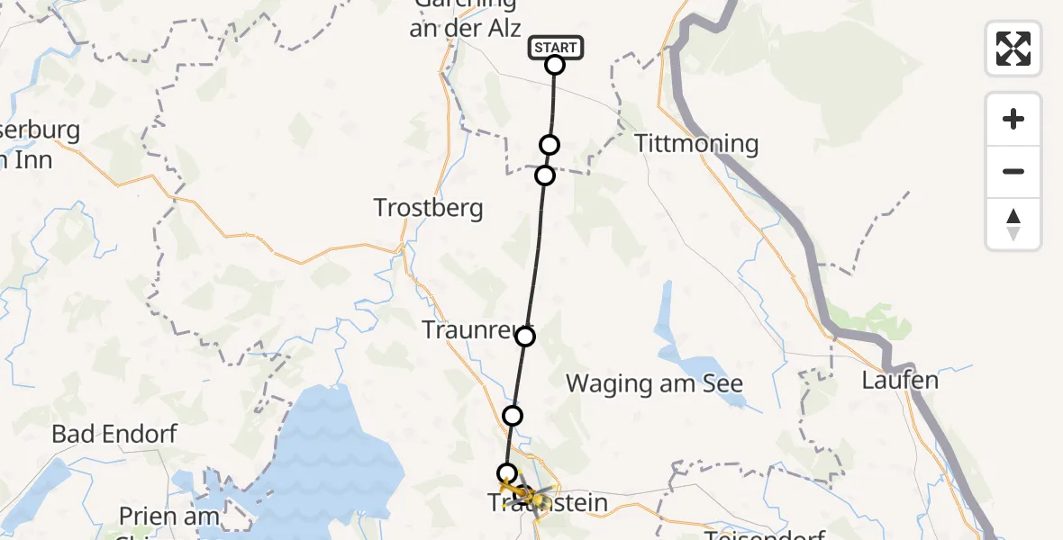 Flugroute Rettungshubschrauber Halsbach - Traunstein Hospital, 18 Mai 2026, 15:36