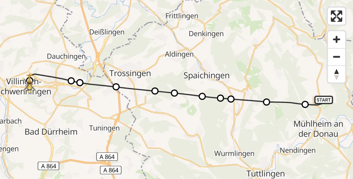 Flugroute Rettungshubschrauber Kolbingen - DRF Air Rescue Station Villingen-Schwenningen Hubschrauberlandeplatz (Christoph 11), 18 Mai 2026, 15:51