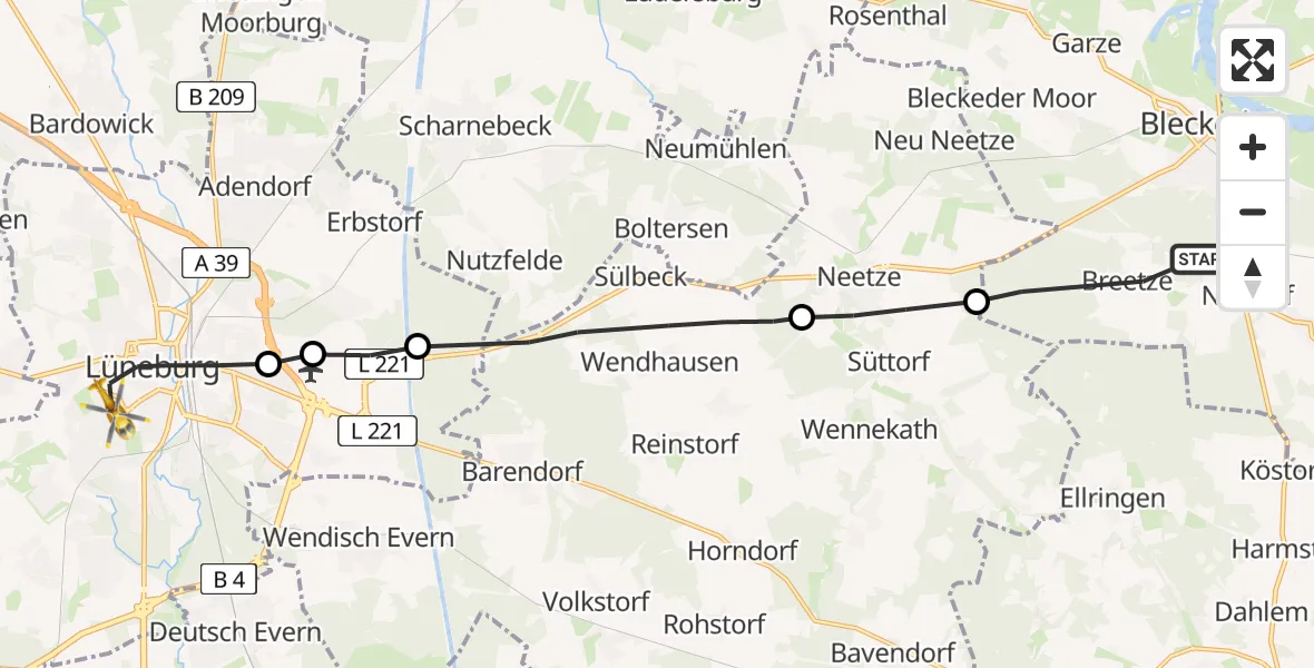 Flugroute Rettungshubschrauber Bleckede - Lüneburg, 18 Mai 2026, 16:00