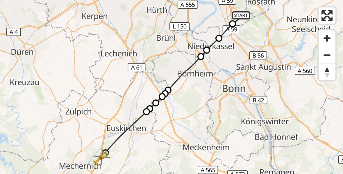 Flugroute Rettungshubschrauber Köln Bonn Flughafen - Mechernich, 18 Mai 2026, 16:01