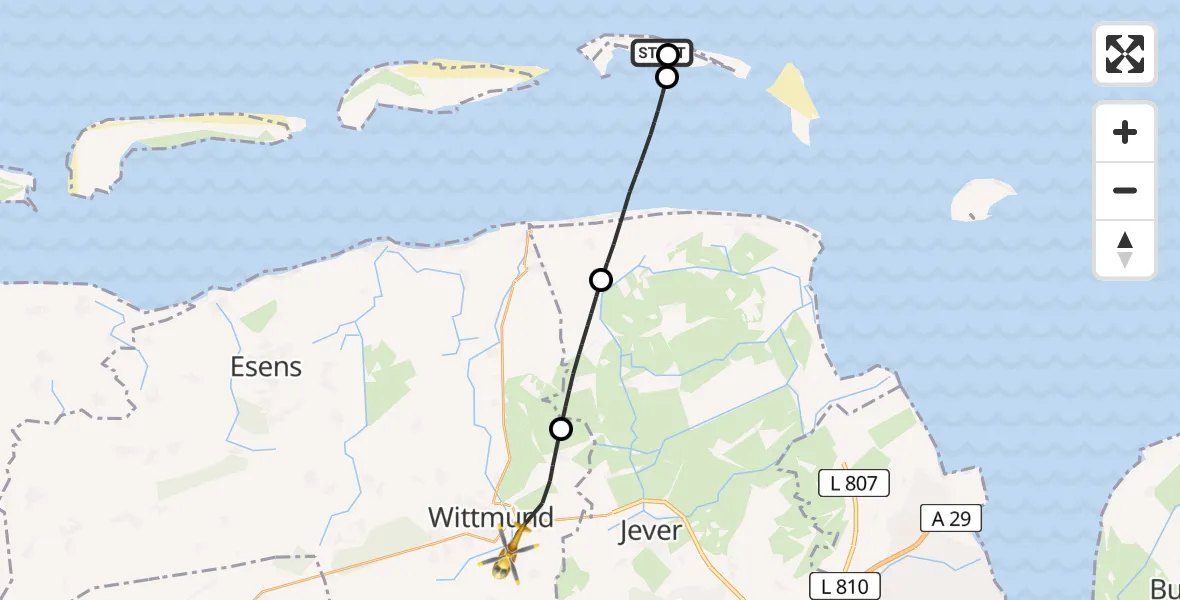 Flugroute Ambulanzhubschrauber Noordzee - Wittmund, 18 Mai 2026, 16:15