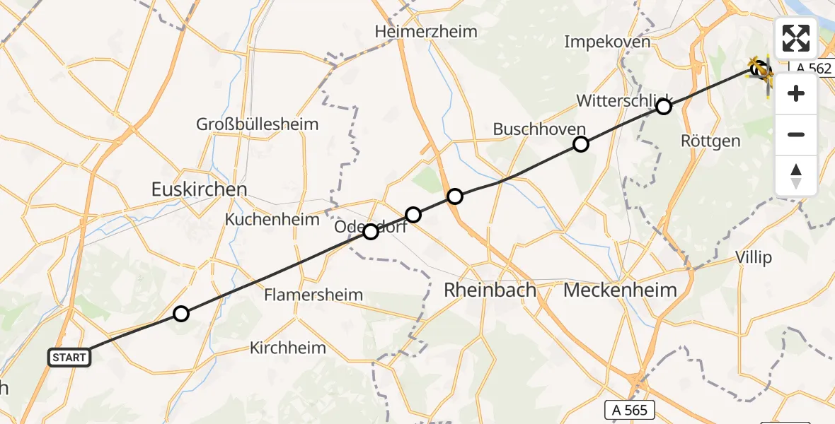 Flugroute Rettungshubschrauber Mechernich - Bonn University Hospital, 18 Mai 2026, 16:31