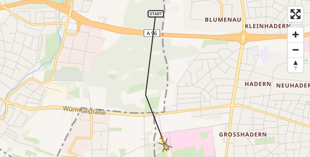 Flugroute Rettungshubschrauber Gräfelfing - DRF Air Rescue München Hubschrauberlandeplatz, 18 Mai 2026, 16:38
