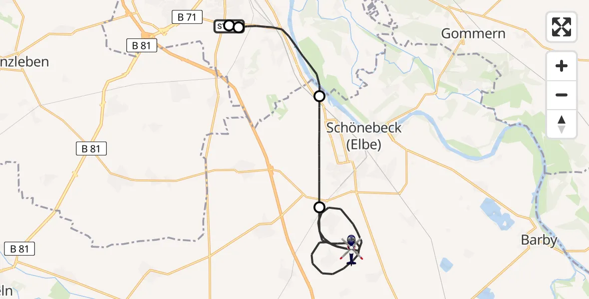 Flugroute Polizeihubschrauber Magdeburg - Bördeland, 18 Mai 2026, 16:39