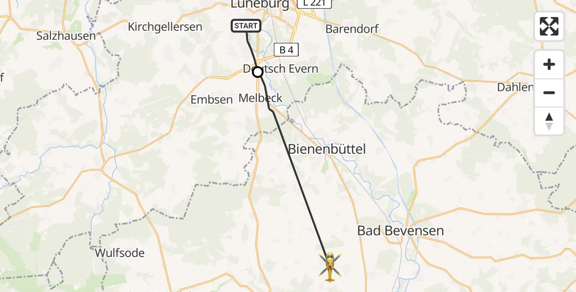 Flugroute Rettungshubschrauber Lüneburg - Natendorf, 18 Mai 2026, 16:49