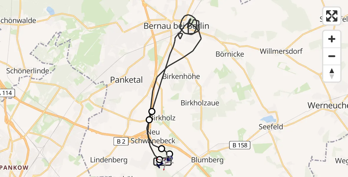 Flugroute Polizeihubschrauber Ahrensfelde Hubschrauberlandeplatz - Ahrensfelde Hubschrauberlandeplatz, 18 Mai 2026, 16:57