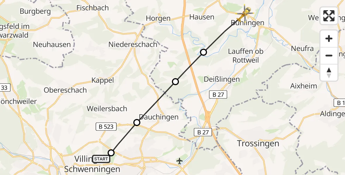 Flugroute Rettungshubschrauber DRF Air Rescue Station Villingen-Schwenningen Hubschrauberlandeplatz (Christoph 11) - Rottweil, 18 Mai 2026, 17:09