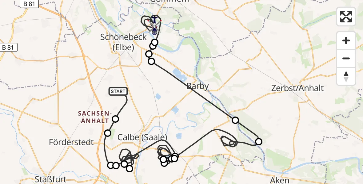 Flugroute Polizeihubschrauber Bördeland - Schönebeck (Elbe), 18 Mai 2026, 17:12