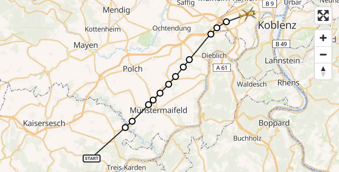 Flugroute Rettungshubschrauber Kail - Koblenz, 18 Mai 2026, 17:22