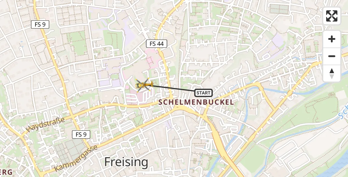 Flugroute Rettungshubschrauber Freising Clinic Hubschrauberlandeplatz - Freising Clinic Hubschrauberlandeplatz, 18 Mai 2026, 17:27