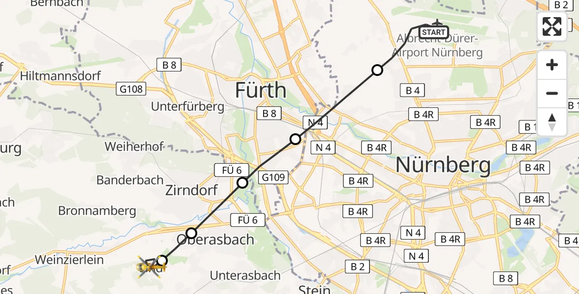 Flugroute Ambulanzhubschrauber Flughafen Nuremberg - Zirndorf, 18 Mai 2026, 17:33