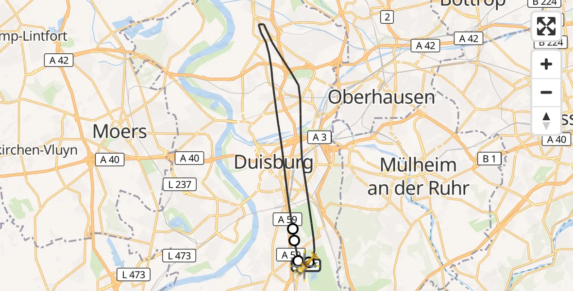 Flugroute Rettungshubschrauber Duisburg Air Rescue Hubschrauberlandeplatz (Christoph 9) - Duisburg Air Rescue Hubschrauberlandeplatz (Christoph 9), 18 Mai 2026, 17:35