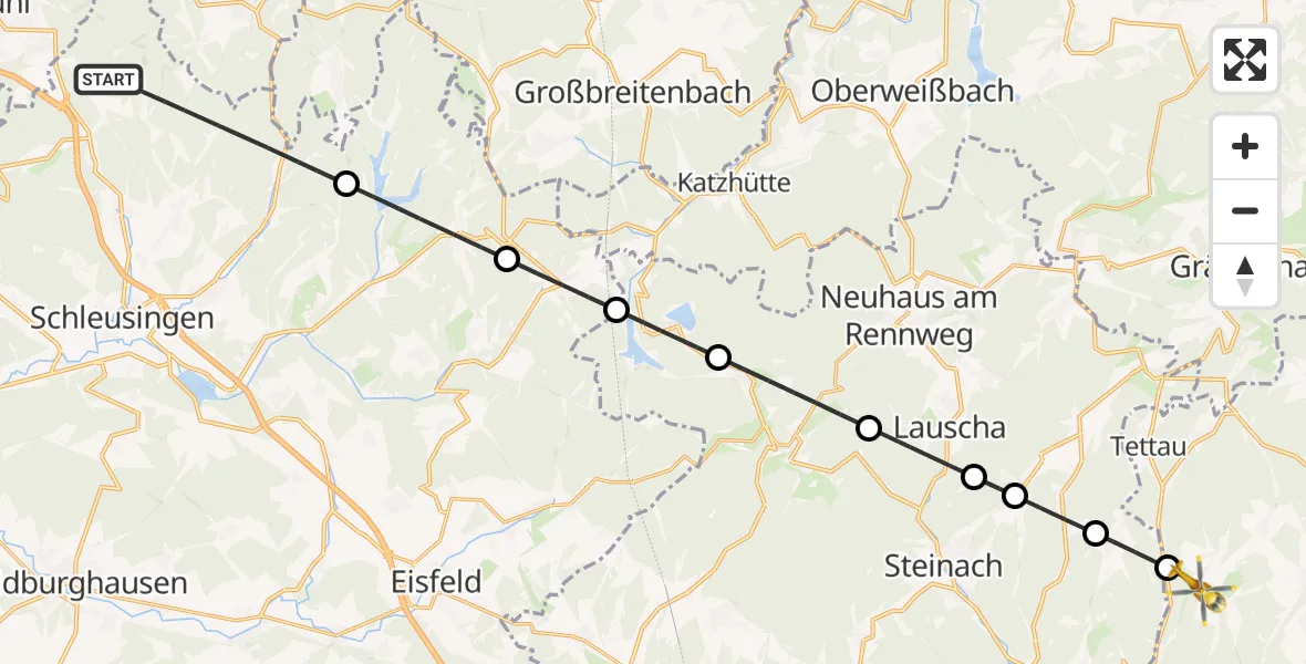 Flugroute Rettungshubschrauber Schleusingen - Tettau, 18 Mai 2026, 17:38