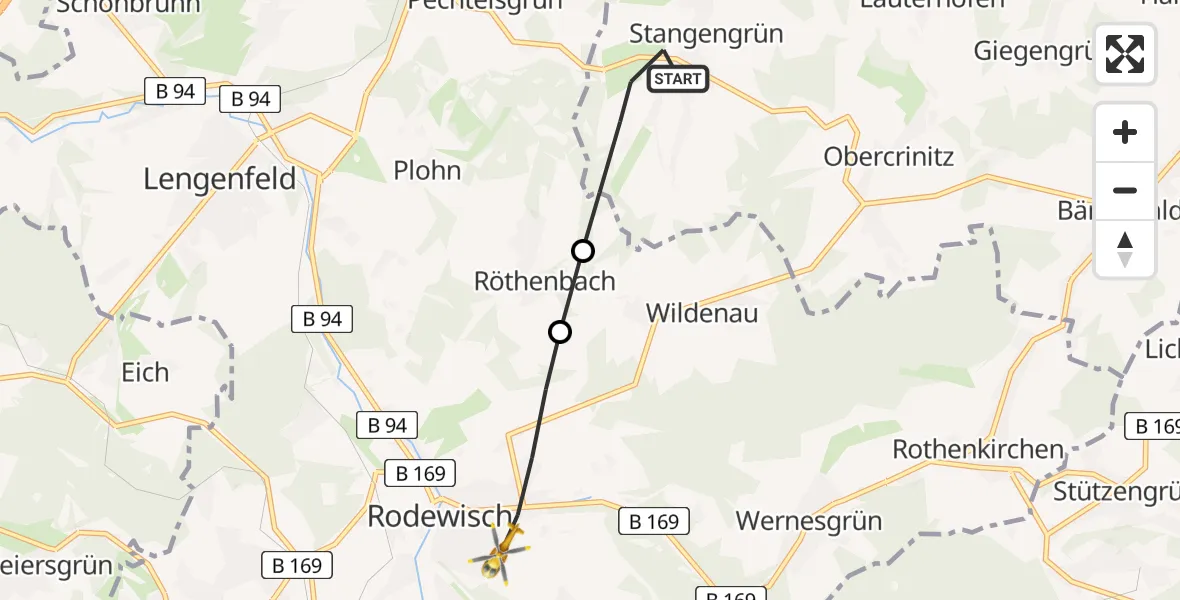 Flugroute Rettungshubschrauber Kirchberg - Rodewisch, 18 Mai 2026, 17:44
